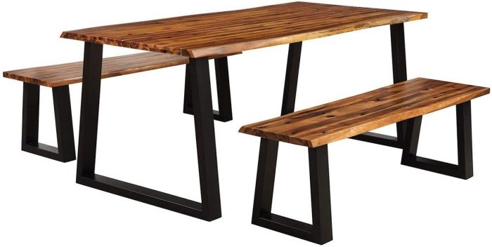 3PCS Wooden Dining Set Bench Chair Rustic Indoor &Outdoor Furniture - Image 1