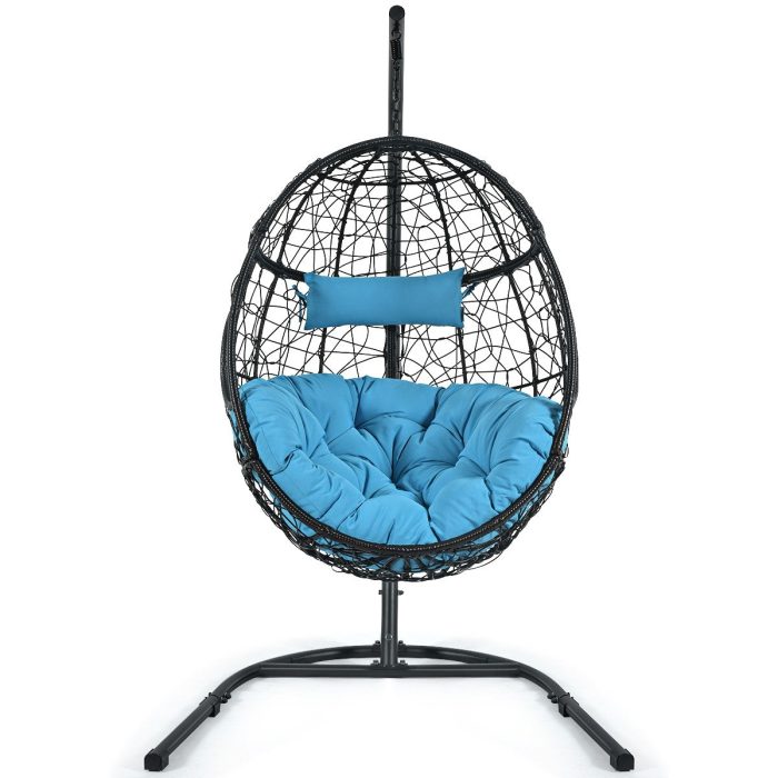 Hanging Egg Chair, Swing Chair with C Hammock Stand Set - Blue - Image 1