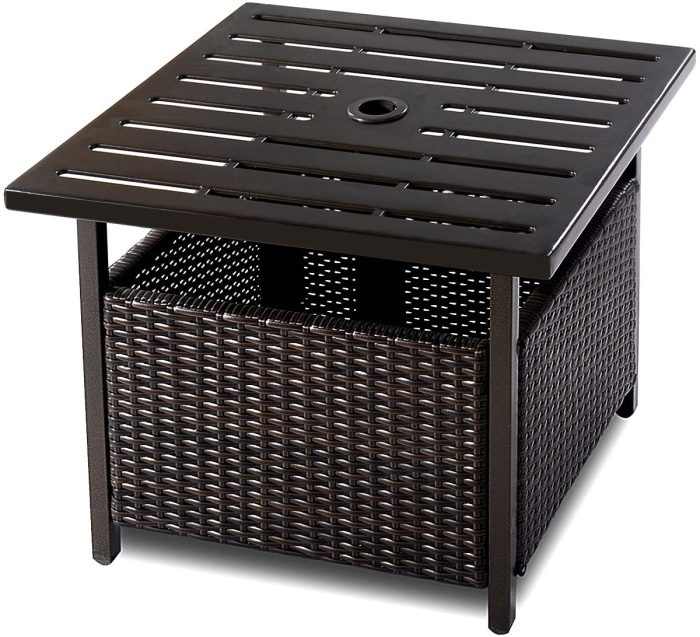 Giantex Patio Rattan Wicker Umbrella Side Table - Brown - Image 1