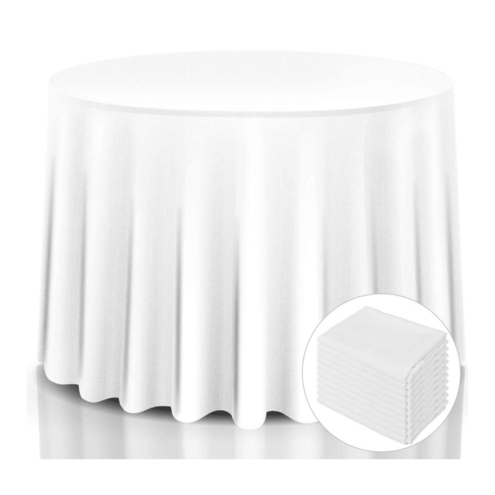 10 Pcs Round White Tablecloth 120-Inch, Premium Polyester Table Cover (White, 120") - 120" - Image 1