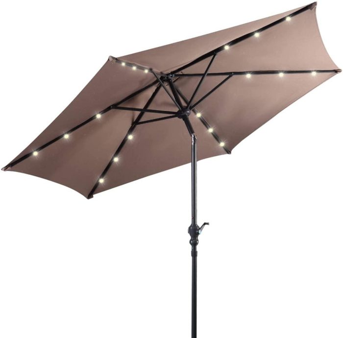 9ft Market Patio Umbrella w/Solar Lights - Tan - Image 1