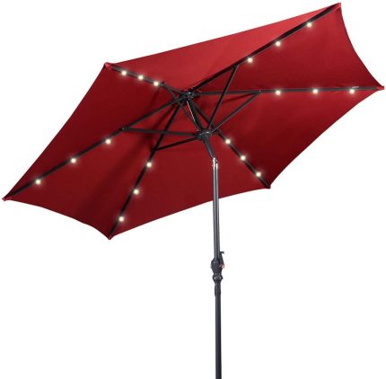 9ft Market Patio Umbrella w/Solar Lights - Burgundy