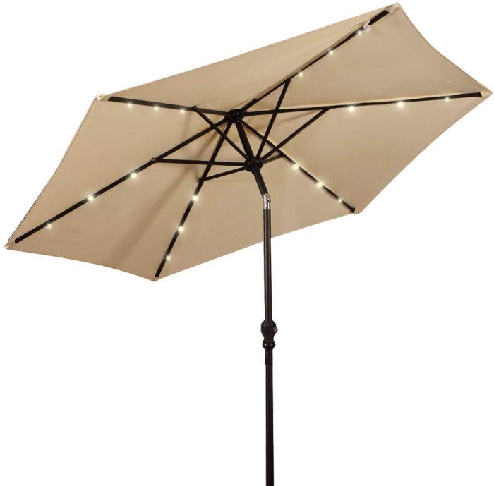 9ft Market Patio Umbrella w/Solar Lights - Beige - Image 1