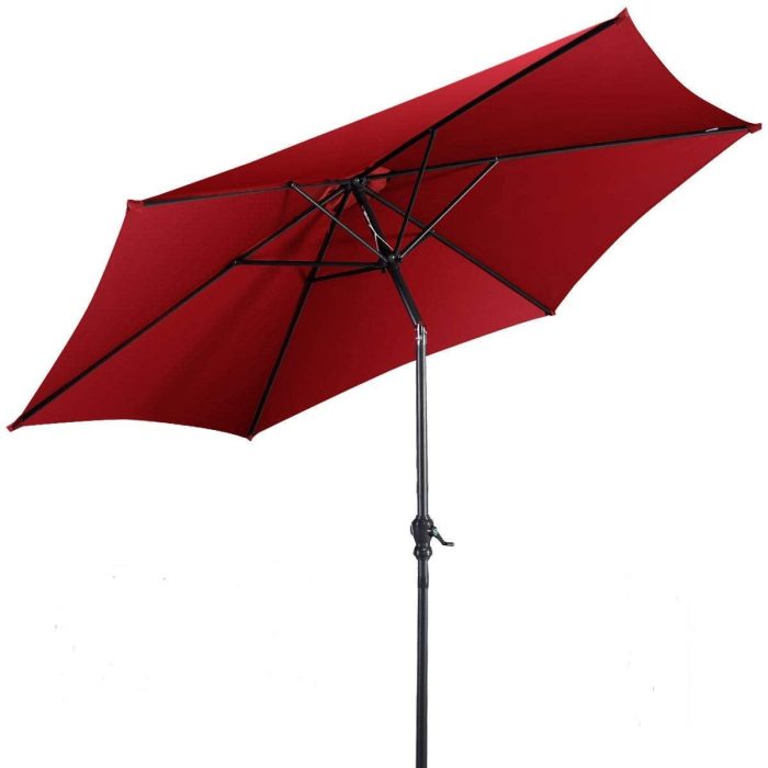 Giantex 9ft Patio Umbrella Outdoor, Market Table Umbrella w/ Push Button Tilt and Crank - Burgundy - Image 1