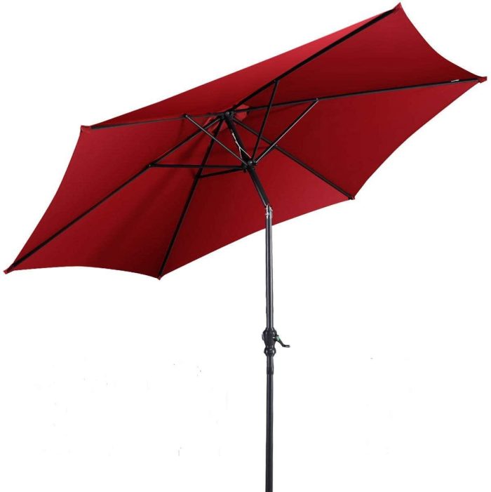10ft Outdoor Patio Umbrella, Market Table umbrella w/ Tilt Adjustment and Crank, 180G Polyester - Burgundy - Image 1
