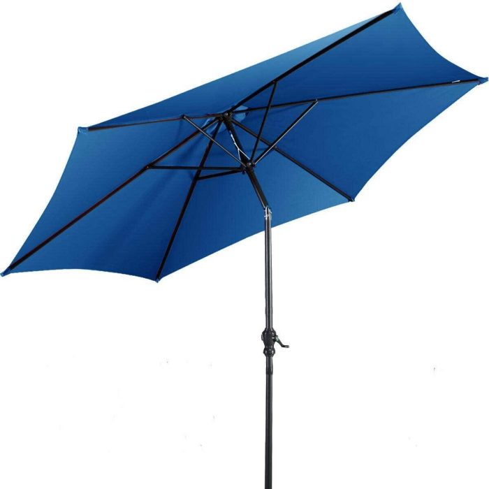 10ft Outdoor Patio Umbrella, Market Table umbrella w/ Tilt Adjustment and Crank, 180G Polyester - Blue - Image 1