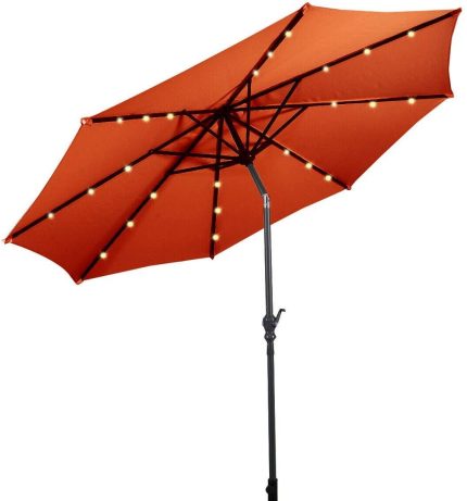 10ft Solar Patio Umbrella Outdoor with Lights Pool Indoor Outdoor Use - Orange