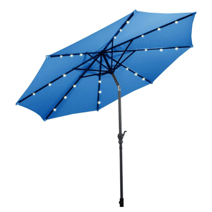 10ft Solar Patio Umbrella Outdoor with Lights Pool Indoor Outdoor Use - Blue - Image 1