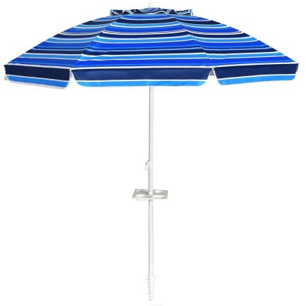 Giantex 7.2 Ft Beach Umbrella, Patio Sunshade Umbrella with Sand Anchor & Cupholder - Navy
