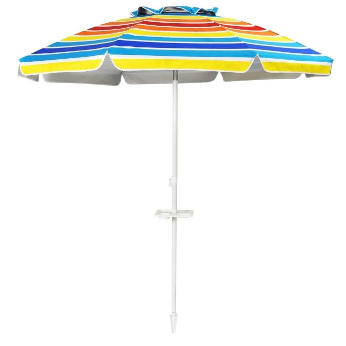 Giantex 7.2 Ft Beach Umbrella, Patio Sunshade Umbrella with Sand Anchor & Cupholder - Rainbow - Image 1