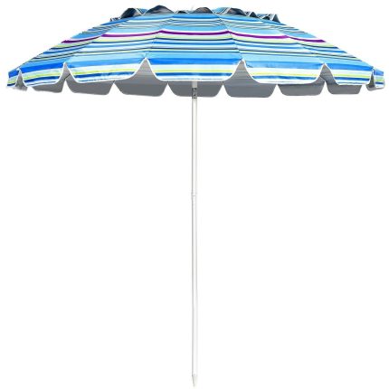 8 Ft Beach Umbrella, Patio Sunshade Umbrella with Sand Anchor & Tilt Mechanism, 16 Fiberglass Ribs - Navy