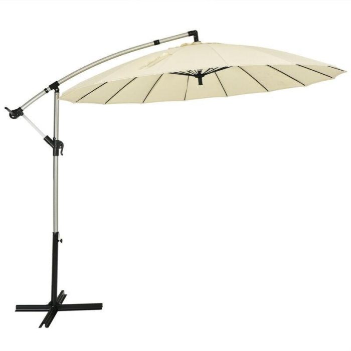 10FT Patio Offset Umbrella, Cantilever Outdoor Umbrella with Easy Tilt Adjustment - Beige - Image 1