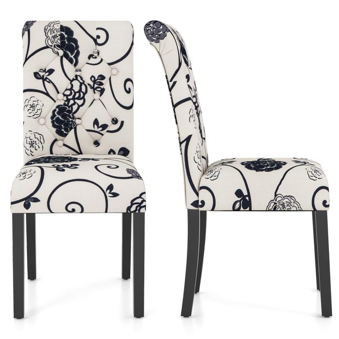 Upholstered Accent Dining Chairs Set of 2 - Flower 2 - Image 1