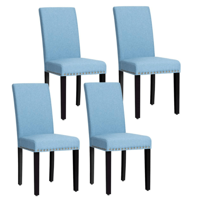 Upholstered Dining Chairs Set of 2 or 4, Fabric Side Chairs w/Wood Legs - 4 Blue - Image 1