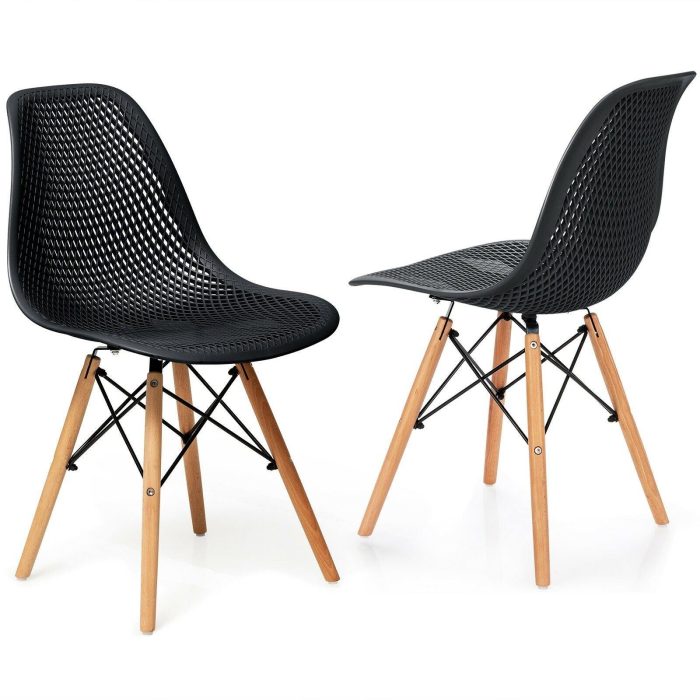 Giantex Set of 2 or 4 Modern Dining Chairs, Shell PP Lounge Side Chairs w/ Mesh Design - Black 2 - Image 1