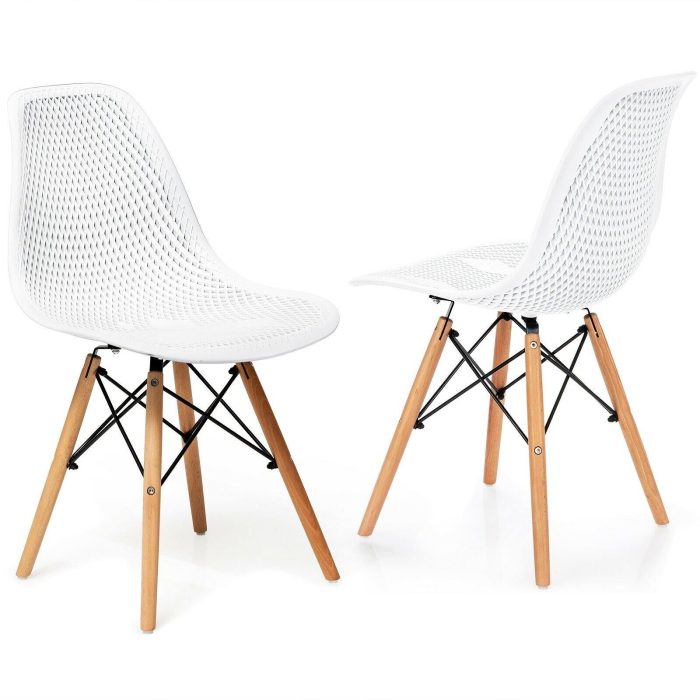 Giantex Set of 2 or 4 Modern Dining Chairs, Shell PP Lounge Side Chairs w/ Mesh Design - White 2 - Image 1