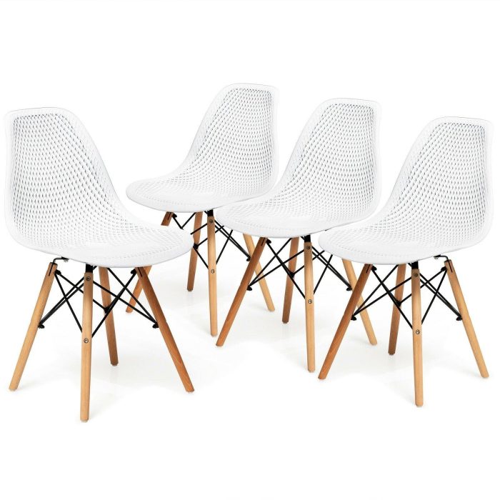 Giantex Set of 2 or 4 Modern Dining Chairs, Shell PP Lounge Side Chairs w/ Mesh Design - White 4 - Image 1