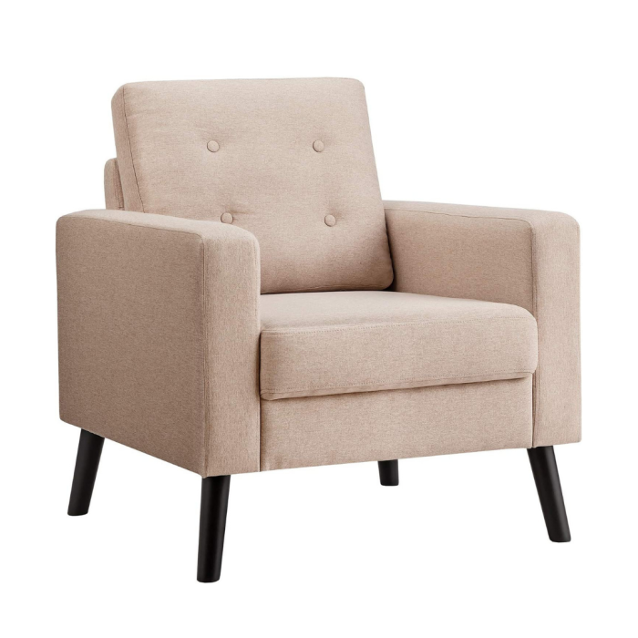 Giantex Modern Accent Chair, Mid-Century Upholstered Armchair Club Chair - Beige 1 - Image 1