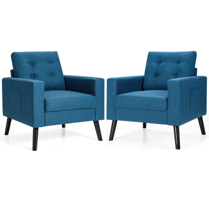 Giantex Modern Accent Chair, Mid-Century Upholstered Armchair Club Chair - Navy 2
