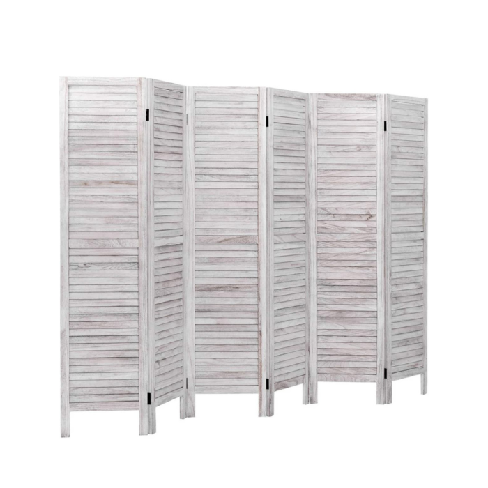 6 Panel Wood Room Divider, 5.6 Ft Tall Oriental Folding Freestanding Partition Privicy Room Dividers Screen for Home (White) - White - Image 1