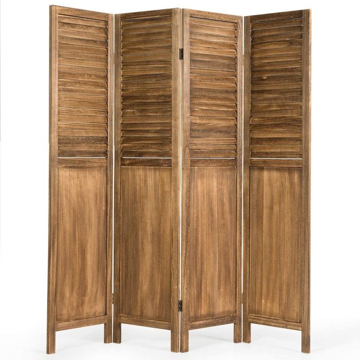 4 Panel 6 ft Wooden Folding Screen Room Divider - Khaki - Image 1