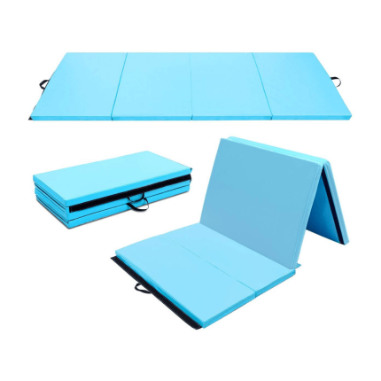 Gymnastics Mat, Anti-Tear Folding Gymnastics Exercise Mats Carrying Handles - 4'x10'x2' Blue