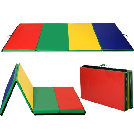 Gymnastics Mat, Anti-Tear Folding Gymnastics Exercise Mats Carrying Handles - 4'x10'x2' Multicolor