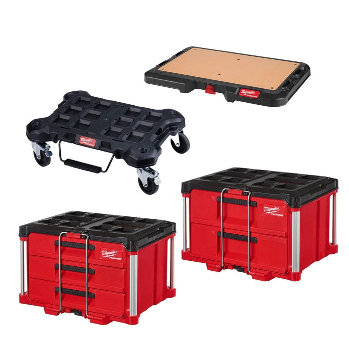 Milwaukee 48-22-8442PO PACKOUT 3 / 2 Drawer Combo Tool Box w/ Work Top / Dolly - Image 1