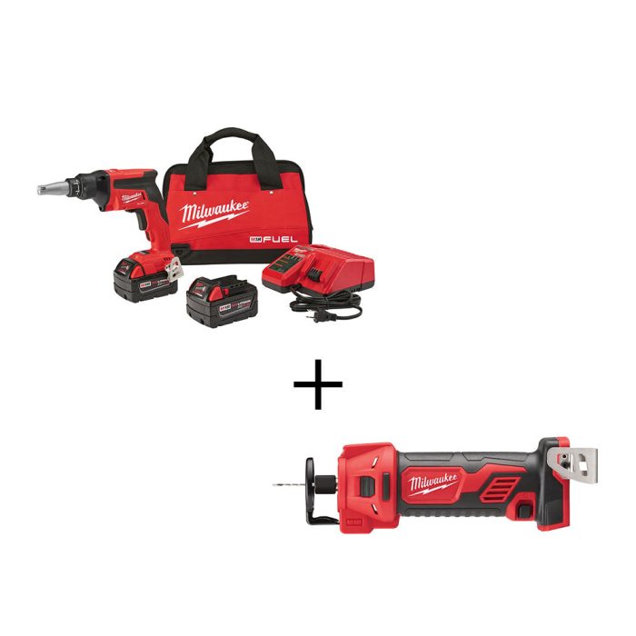 Milwaukee 2866-22 M18 FUEL 18V Drywall Scew Gun Kit w/ Drywall Cut Out Tool - Image 1