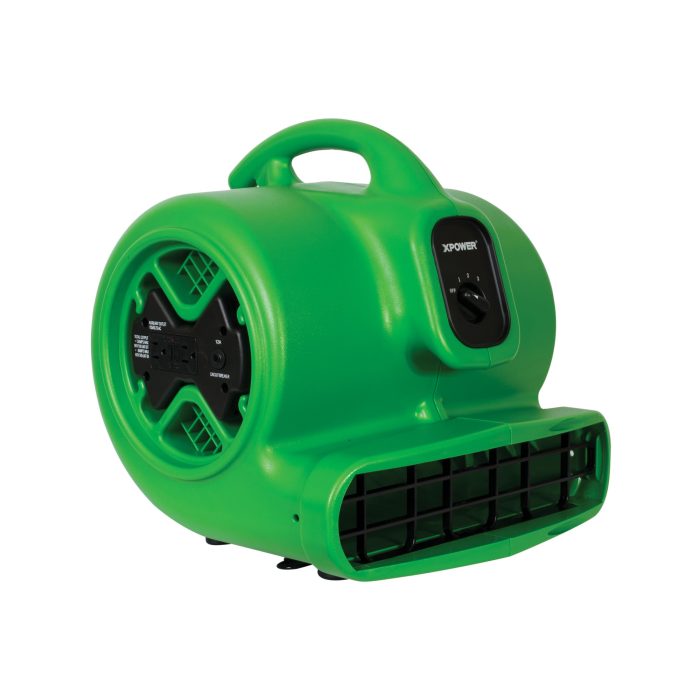 Xpower X-600A-Green 1/3 HP Air Mover w/ Built-In Power Outlets - Green - Image 1
