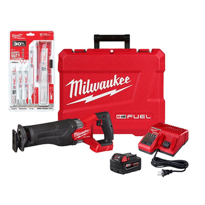 Milwaukee 2821-21SZ M18 FUEL 18V SAWZALL Reciprocating Kit w/ 12 SAWZALL Blades - Image 1
