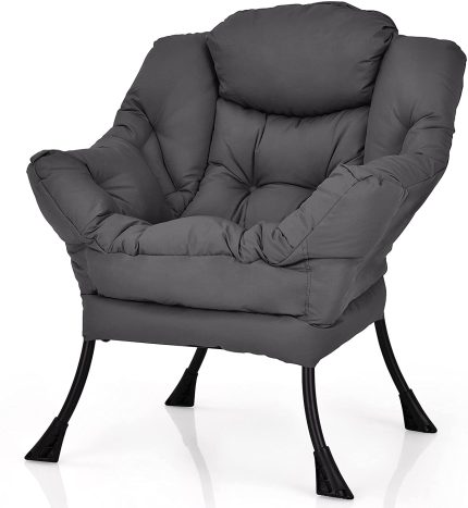 Giantex Modern Lazy Chair, Accent Contemporary Lounge Chair Polyester Fabric w/Steel Frame - Grey Lazy Chair