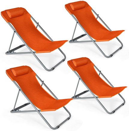 Giantex Beach Chair for Adults Camping Chair Set - 4 Orange