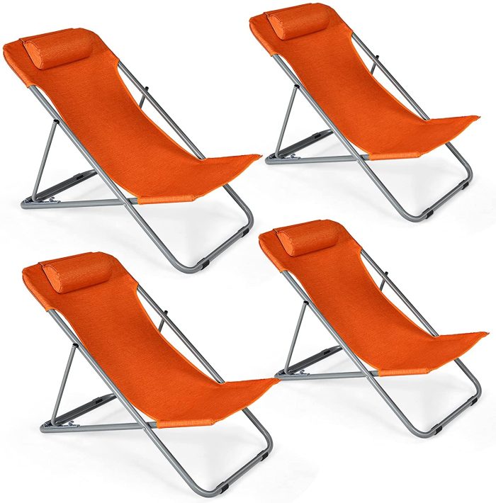 Giantex Beach Chair for Adults Camping Chair Set - 4 Orange - Image 1