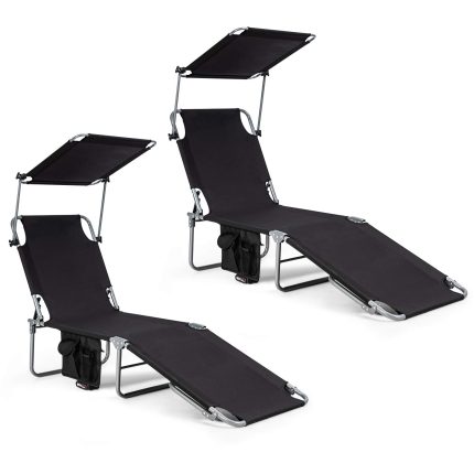 Giantex Lounge Chaise Chair Position and Shade Adjustable W/Canopy and Storage Pocket - Black 2