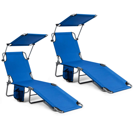 Giantex Lounge Chaise Chair Position and Shade Adjustable W/Canopy and Storage Pocket - Navy 2