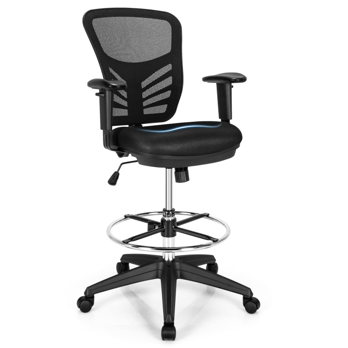 Giantex Mesh Drafting Chair, Standing Desk Chair - Black 1 - Image 1