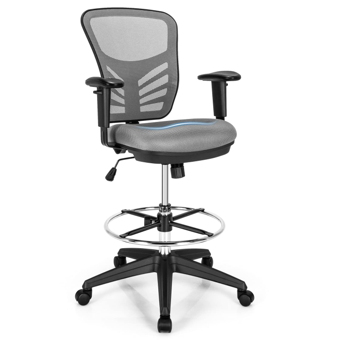 Giantex Mesh Drafting Chair, Standing Desk Chair - Gray 1 - Image 1