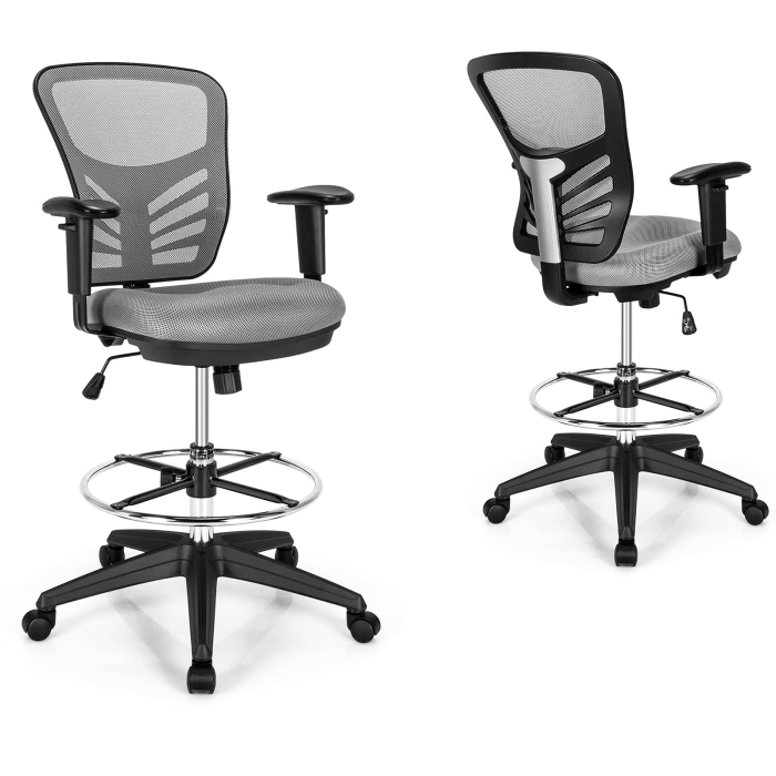Giantex Mesh Drafting Chair, Standing Desk Chair - Gray 2 - Image 1