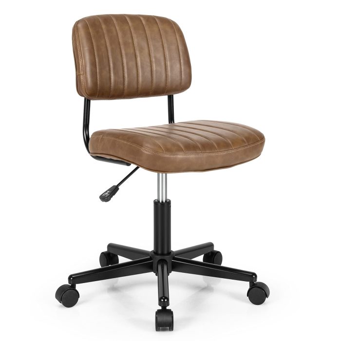 Giantex Retro Swivel Rolling Task Chair Height Adjustable PU Leisure Office Chair for Kids Teens Adults - Brown 1 - Image 1