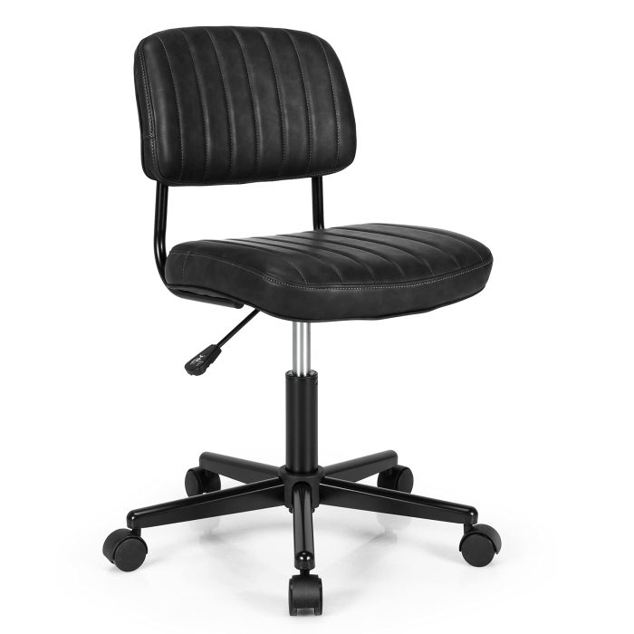 Giantex Retro Swivel Rolling Task Chair Height Adjustable PU Leisure Office Chair for Kids Teens Adults - Black 1 - Image 1