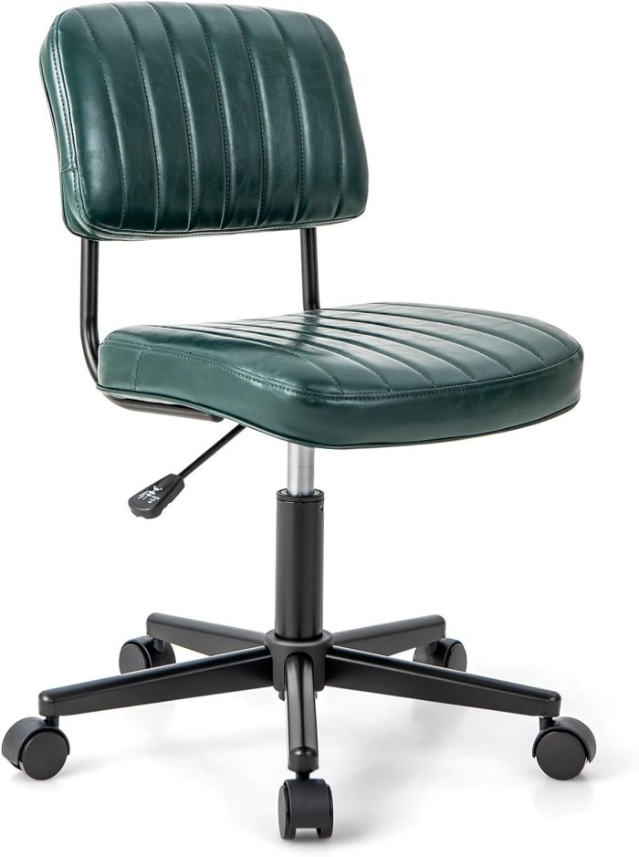 Giantex Retro Swivel Rolling Task Chair Height Adjustable PU Leisure Office Chair for Kids Teens Adults - Green 1 - Image 1