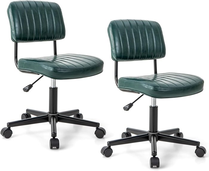 Giantex Retro Swivel Rolling Task Chair Height Adjustable PU Leisure Office Chair for Kids Teens Adults - Green 2 - Image 1
