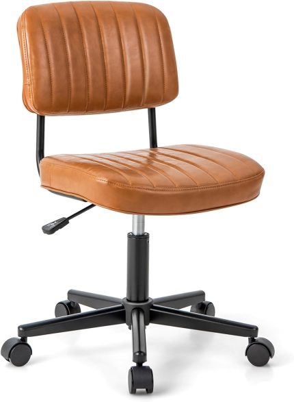 Giantex Retro Swivel Rolling Task Chair Height Adjustable PU Leisure Office Chair for Kids Teens Adults - Orange 1