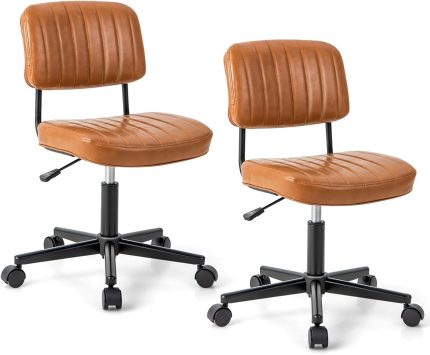 Giantex Retro Swivel Rolling Task Chair Height Adjustable PU Leisure Office Chair for Kids Teens Adults - Orange 2