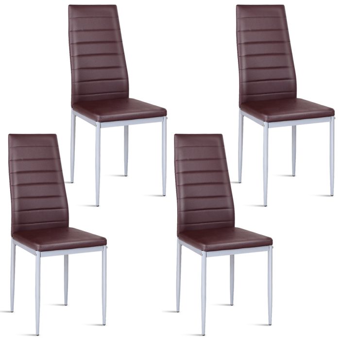 Giantex Set of 4 PU Leather Dining Side Chairs with Padded Seat Foot Cap - Coffee - Image 1