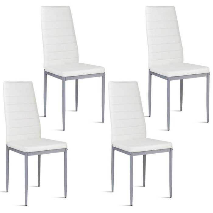 Giantex Set of 4 PU Leather Dining Side Chairs with Padded Seat Foot Cap - White - Image 1