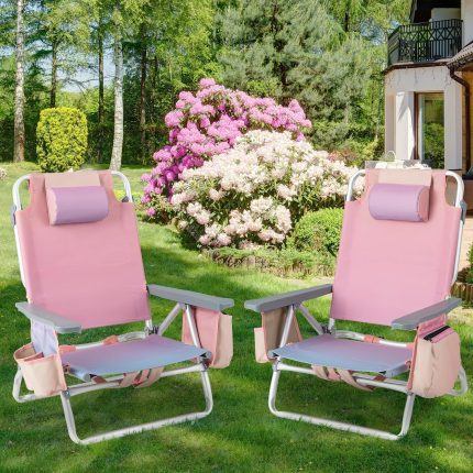 Giantex Beach Chair 2-Pack Sling Camping Chair - Pink 4-Pack Chair