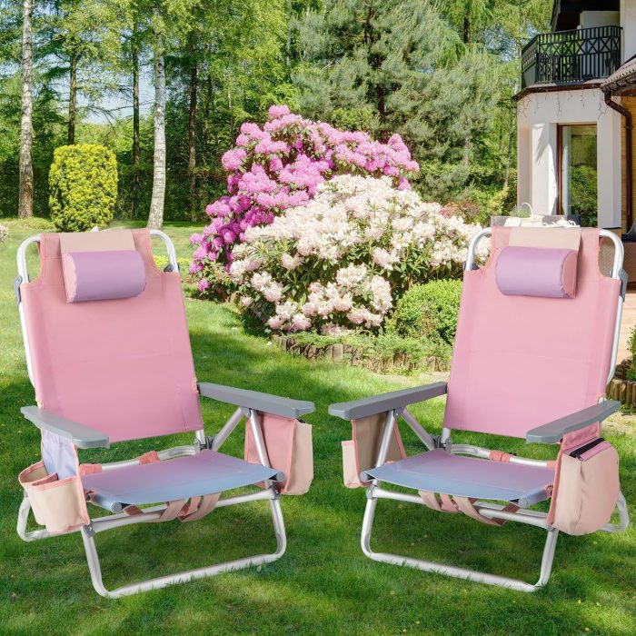 Giantex Beach Chair 2-Pack Sling Camping Chair - Pink 4-Pack Chair - Image 1