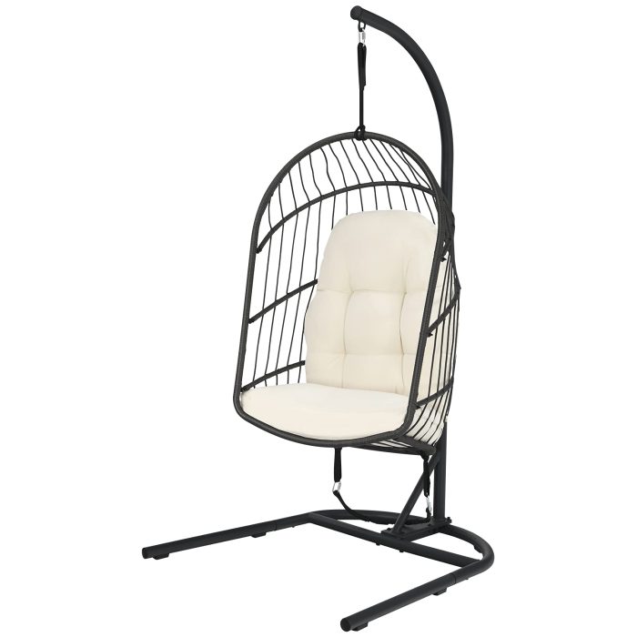 Giantex Hanging Egg Chair with Stand - Beige - Image 1